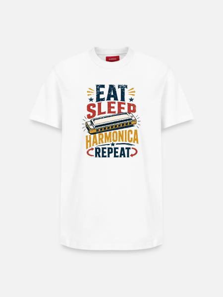 Instrument Harmonica Repeat-Music Harmonica - Relaxed Unisex Supima Cotton T-Shirt – by SPREAD - white