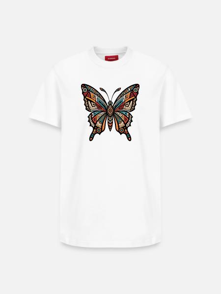 Geometrischer Tribal-Schmetterling - Relaxed Unisex Supima Cotton T-Shirt – von SPREAD - Weiß