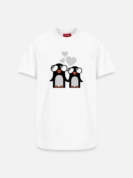 penguins fallen in love - Relaxed Unisex Supima Cotton T-Shirt – by SPREAD - white