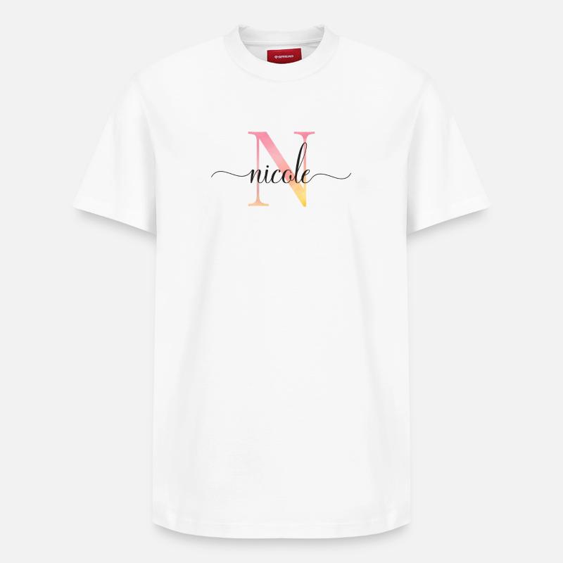 N | Monogramme | Nom | Nicole |Aquarelle - T-shirt unisexe décontracté en coton Supima – de SPREAD - blanc