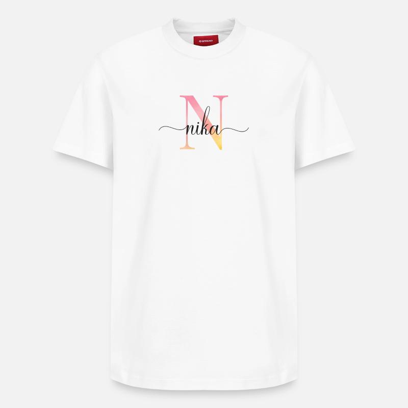 N | Monogramme | Nom | Nika |Aquarelle - T-shirt unisexe décontracté en coton Supima – de SPREAD - blanc