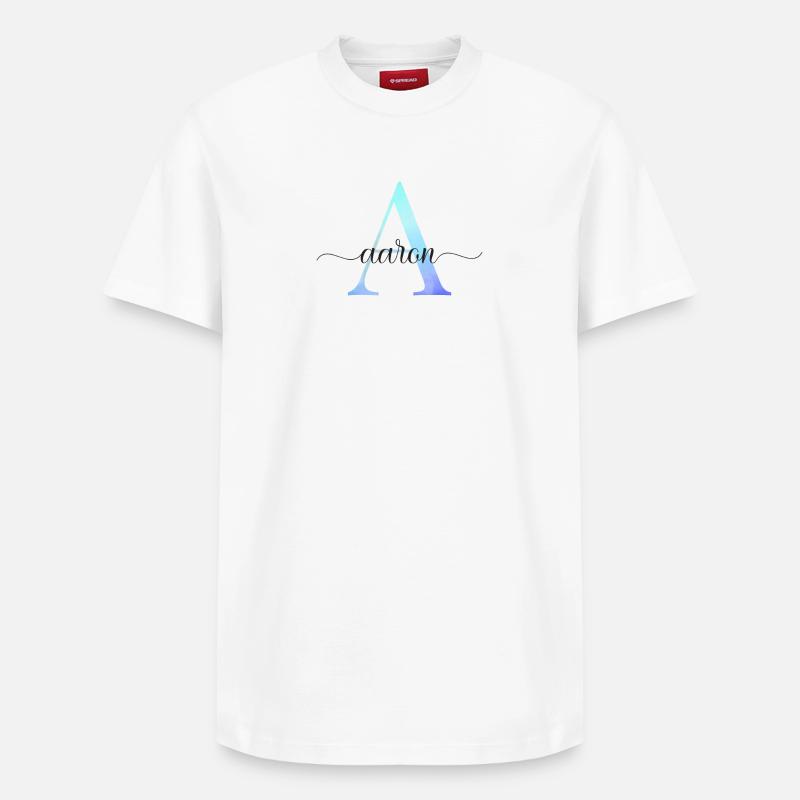 A| Monogramme | Nom | Aaron| Aquarelle - T-shirt unisexe décontracté en coton Supima – de SPREAD - blanc
