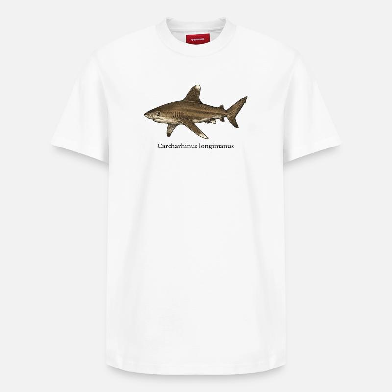 Motif de requin Carcharhinus longimanus - T-shirt unisexe décontracté en coton Supima – de SPREAD - blanc