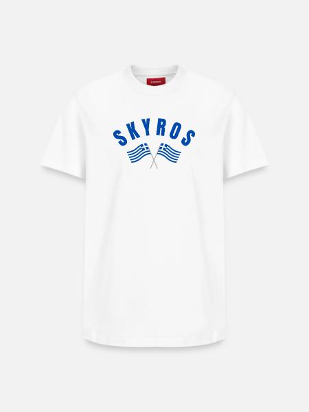 Skyros Greek Crossed Flags - Relaxed Unisex Supima Cotton T-Shirt – by SPREAD - white