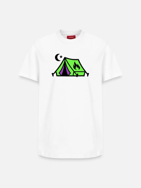 Tent Campfire Festival Icon - Relaxed Unisex Supima Cotton T-Shirt – by SPREAD - white