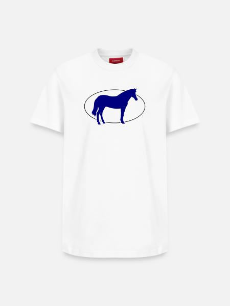 Kobaltblaues Pferd Silhouette - Relaxed Unisex Supima Cotton T-Shirt – von SPREAD - Weiß