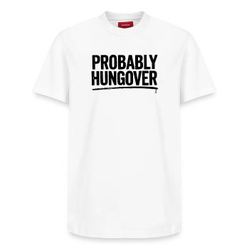 Probably Hungover Hungover Party - Relaxed Unisex Supima Cotton T-Shirt – by SPREAD - white - Front - AI Model Female 172 dark (172cm) & AI Model Male 185 dark (185cm)