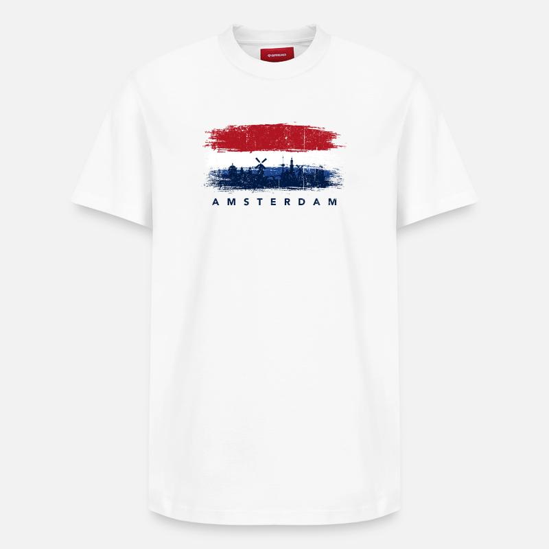 Drapeau pinceau Amsterdam Skyline - T-shirt unisexe décontracté en coton Supima – de SPREAD - blanc
