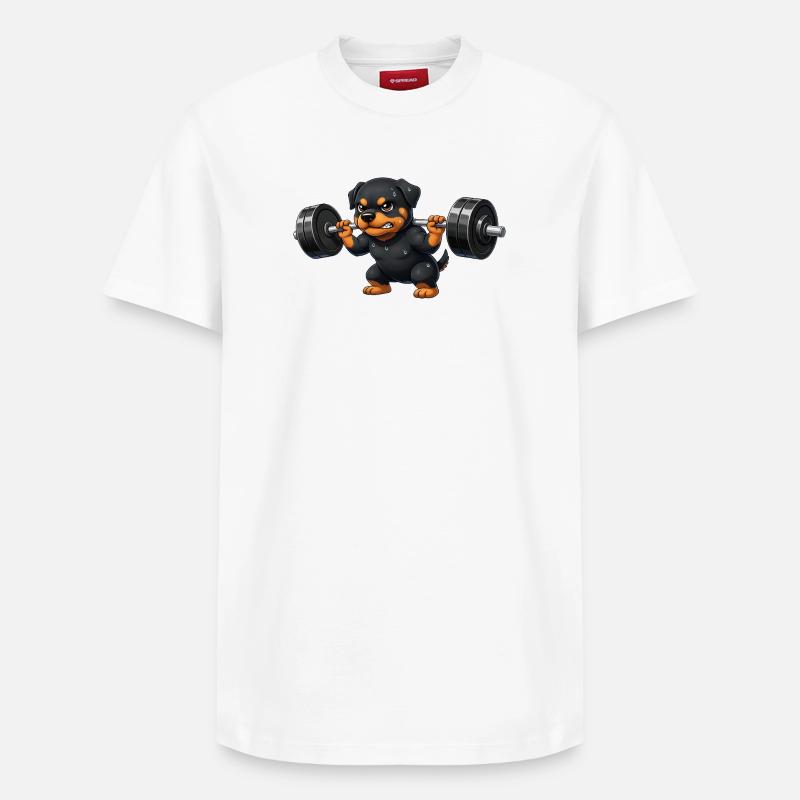 Rottweiler Gewichtheber Barbell Training Workout - Relaxed Unisex Supima Cotton T-Shirt – von SPREAD - Weiß