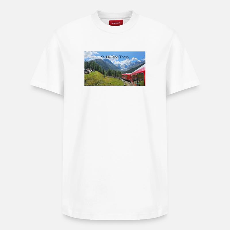 Train rouge suisse - T-shirt unisexe décontracté en coton Supima – de SPREAD - blanc