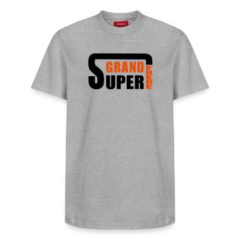 Super GRAND FRERE - T-shirt unisexe décontracté en coton Supima – de SPREAD - blanc - Devant - AI Model Female 172 dark (172cm) & AI Model Male 185 dark (185cm)