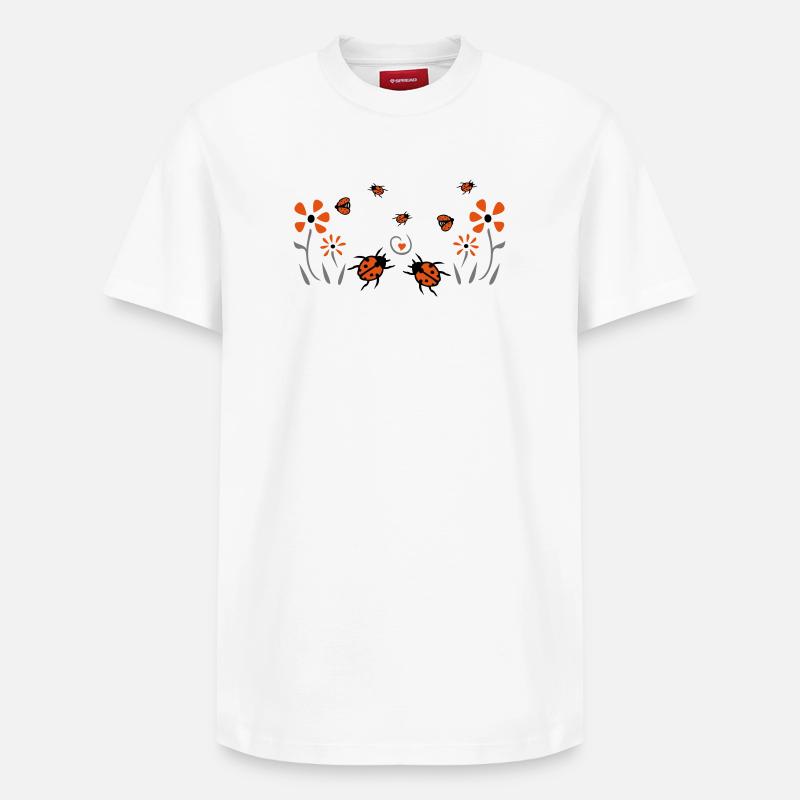 Coccinelles, fleurs, bonheur - T-shirt unisexe décontracté en coton Supima – de SPREAD - blanc