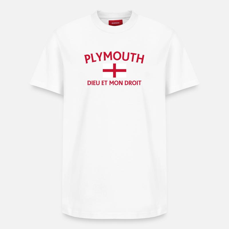 Devise du drapeau de Plymouth - T-shirt unisexe décontracté en coton Supima – de SPREAD - blanc