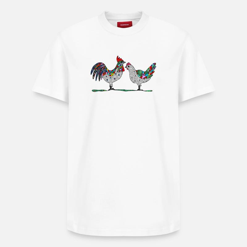 Coq et poule - T-shirt unisexe décontracté en coton Supima – de SPREAD - blanc
