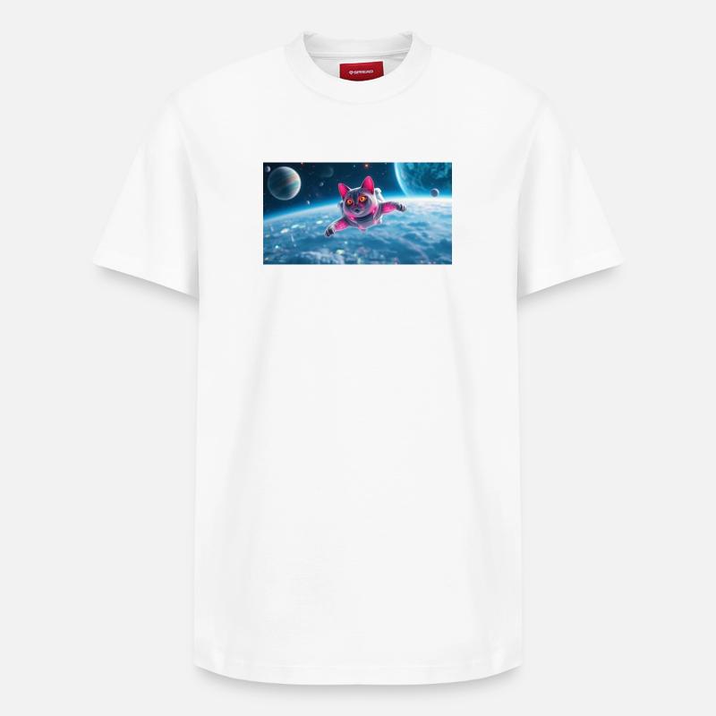 Chat astronaute - T-shirt unisexe décontracté en coton Supima – de SPREAD - blanc