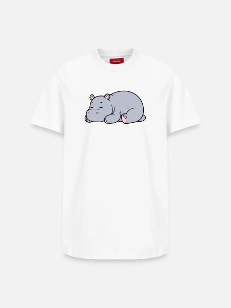 Sleeping Hippopotamus Tired Lazy Vector - Relaxed Unisex Supima Cotton T-Shirt – by SPREAD - white