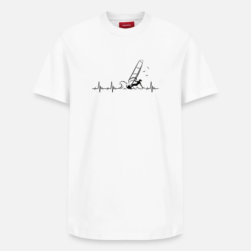 Windsurfing Heartbeat avec Windsurfer Puls - T-shirt unisexe décontracté en coton Supima – de SPREAD - blanc