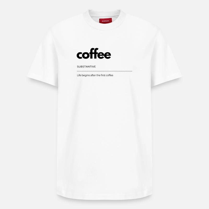coffee– Leben beginnt danach - Relaxed Unisex Supima Cotton T-Shirt – von SPREAD - Weiß