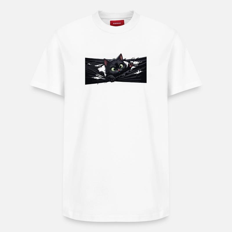 Chat noir à l’ombre - T-shirt unisexe décontracté en coton Supima – de SPREAD - blanc