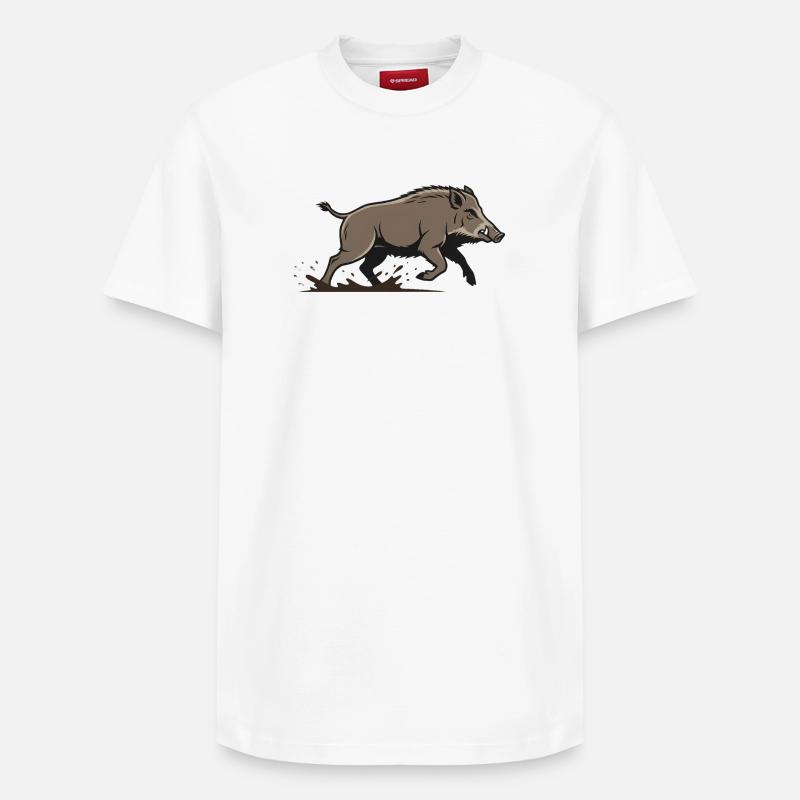 Course de sanglier Chasse d’attaque - T-shirt unisexe décontracté en coton Supima – de SPREAD - blanc