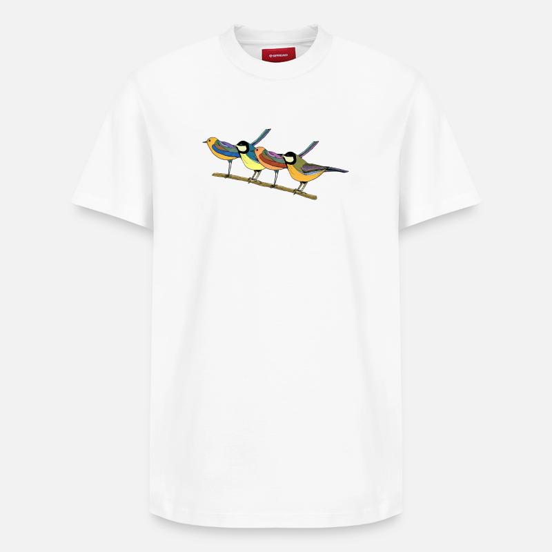 Oiseaux colorés - T-shirt unisexe décontracté en coton Supima – de SPREAD - blanc
