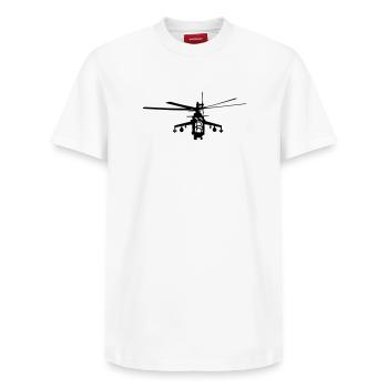 hélicoptère Mi-24 - T-shirt unisexe décontracté en coton Supima – de SPREAD - blanc - Devant - AI Model Female 172 dark (172cm) & AI Model Male 185 dark (185cm)