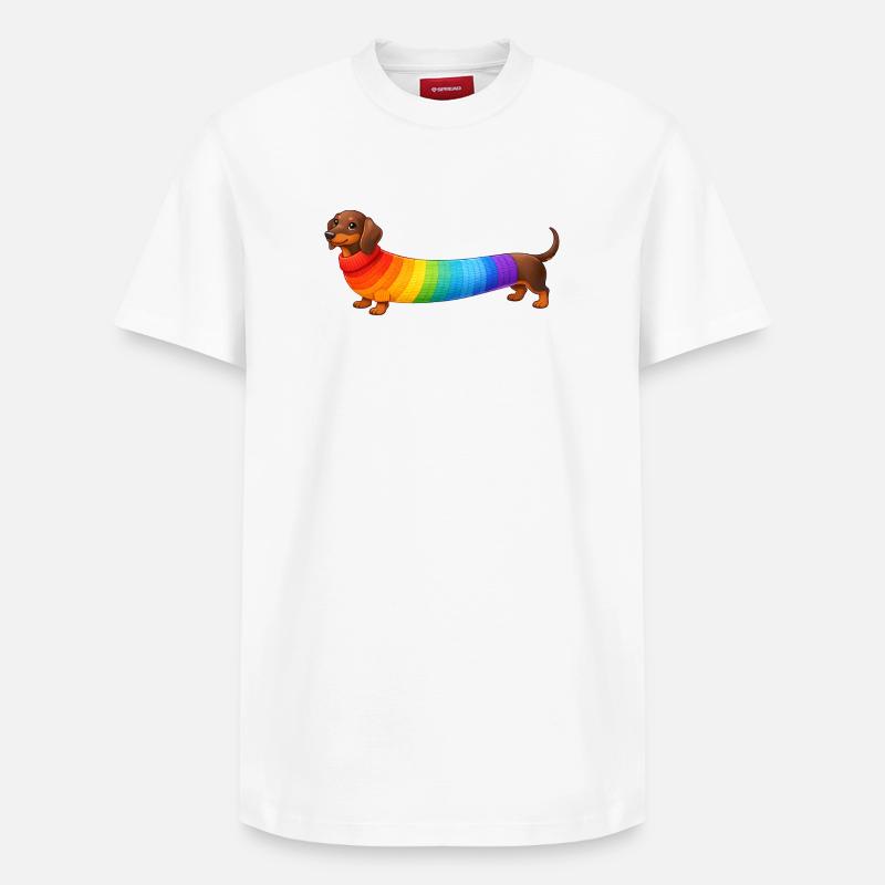 Dackel mit Regenbogen Pullover - Relaxed Unisex Supima Cotton T-Shirt – von SPREAD - Weiß