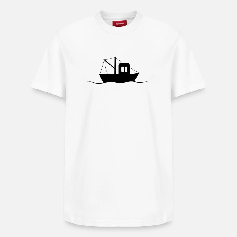 Fischkutter Silhouette, kleines Schiff - Relaxed Unisex Supima Cotton T-Shirt – von SPREAD - Weiß