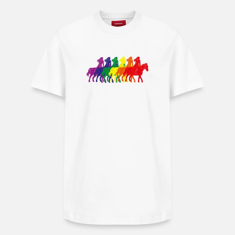 Silhouette de cavalier arc-en-ciel - T-shirt unisexe décontracté en coton Supima – de SPREAD - blanc
