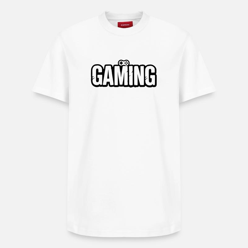 Gaming_Schrift_mit_Conroller - T-shirt unisexe décontracté en coton Supima – de SPREAD - blanc