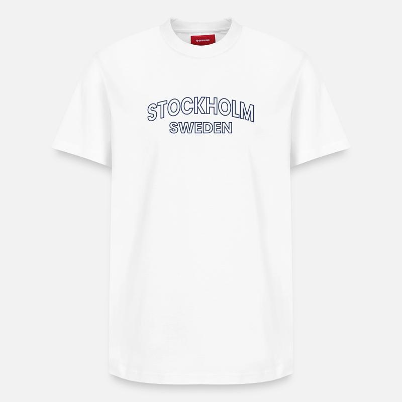 Conception de texte Stockholm – Suède - T-shirt unisexe décontracté en coton Supima – de SPREAD - blanc