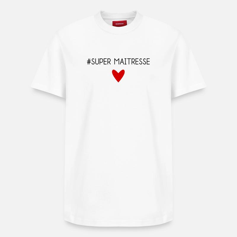 MAÎTRESSE. MAITRE. MERCI. MERCI MAÎTRESSE - T-shirt unisexe décontracté en coton Supima – de SPREAD - blanc