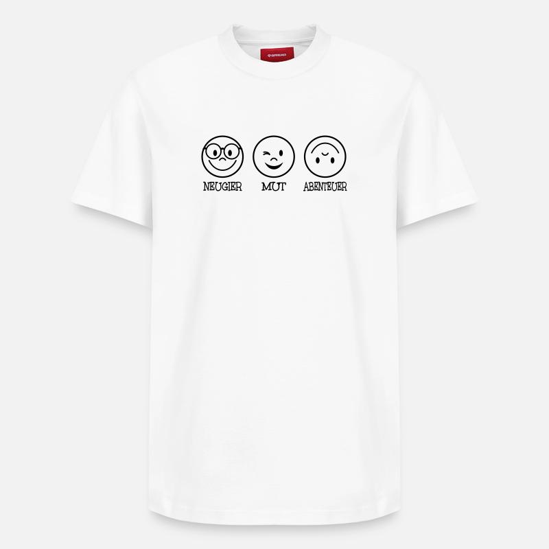 Neugier Mut Abenteuer - Relaxed Unisex Supima Cotton T-Shirt – von SPREAD - Weiß