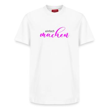 Spruch: einfach machen - Relaxed Unisex Supima Cotton T-Shirt – von SPREAD - Weiß - Vorne - AI Model Female 172 dark (172cm) & AI Model Male 185 dark (185cm)