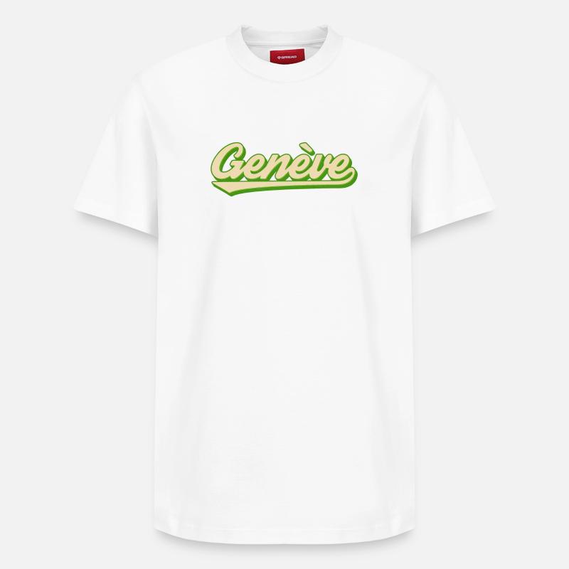 Genève Retro Script Limette - Relaxed Unisex Supima Cotton T-Shirt – von SPREAD - Weiß