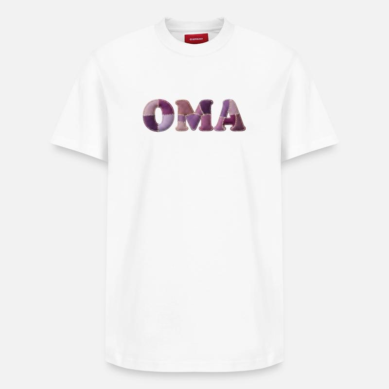 OMA Patchwork Stoff Design Geschenkidee - Relaxed Unisex Supima Cotton T-Shirt – von SPREAD - Weiß