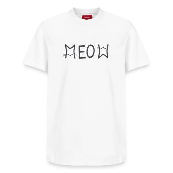 meow Katze Katzenliebhaber - Relaxed Unisex Supima Cotton T-Shirt – von SPREAD - Weiß - Vorne - AI Model Female 172 dark (172cm) & AI Model Male 185 dark (185cm)