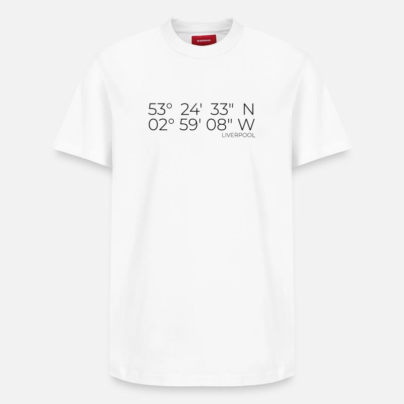 Coordonnées : Liverpool, Angleterre - T-shirt unisexe décontracté en coton Supima – de SPREAD - blanc