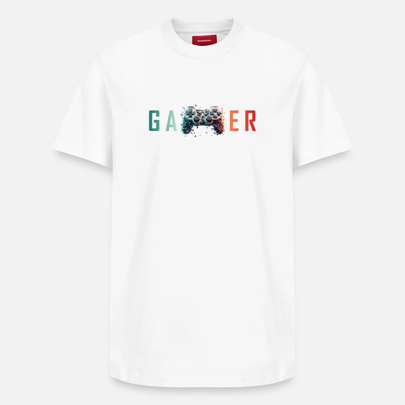 Gamer Schriftzug bunt Controller Splatter - Relaxed Unisex Supima Cotton T-Shirt – von SPREAD - Weiß