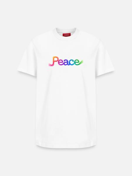 Farbige Peace-Schrift im Pfeildesign - Relaxed Unisex Supima Cotton T-Shirt – von SPREAD - Weiß