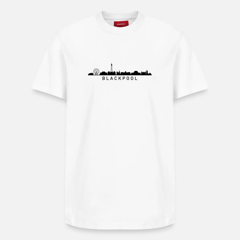 Blackpool Skyline - Relaxed Unisex Supima Cotton T-Shirt – von SPREAD - Weiß