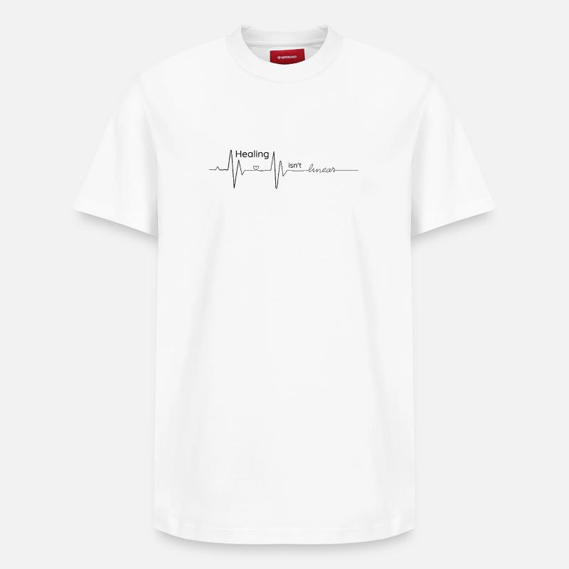 Die Heilung ist nicht linear – Kardiogramm - Relaxed Unisex Supima Cotton T-Shirt – von SPREAD - Weiß