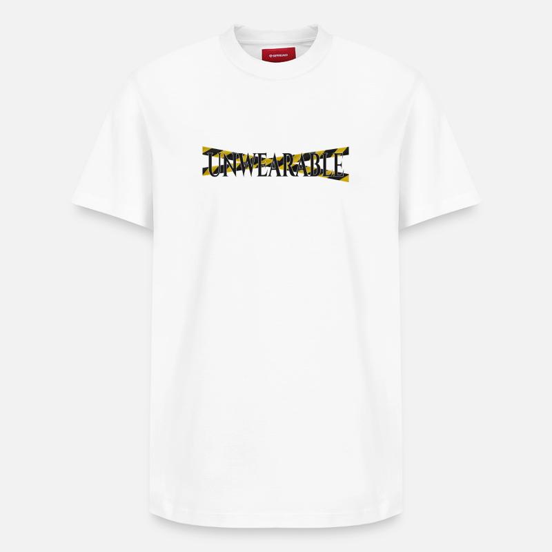 Untragbar – Statement-Design mit Warnband - Relaxed Unisex Supima Cotton T-Shirt – von SPREAD - Weiß
