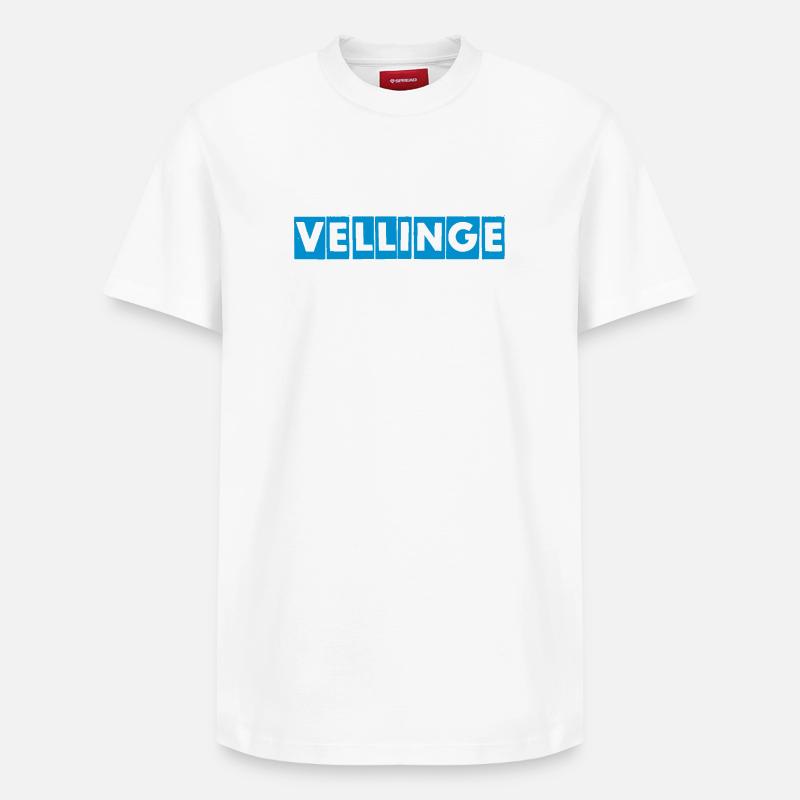 Vellinge – Conception de texte bleu - T-shirt unisexe décontracté en coton Supima – de SPREAD - blanc