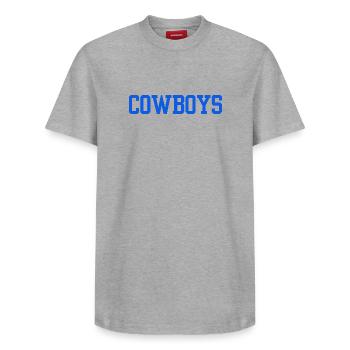Cowboys - Relaxed Unisex Supima Cotton T-Shirt – by SPREAD - white - Front - AI Model Female 172 dark (172cm) & AI Model Male 185 dark (185cm)
