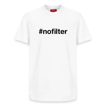 NO FILTER Hashtag - Relaxed Unisex Supima Cotton T-Shirt – by SPREAD - white - Front - AI Model Female 172 dark (172cm) & AI Model Male 185 dark (185cm)