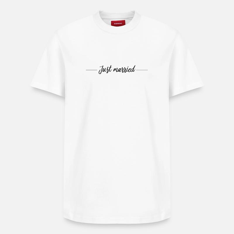 Just married - nouvellement marié - T-shirt unisexe décontracté en coton Supima – de SPREAD - blanc