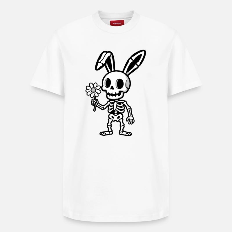 Lapin Squelette à Fleur - T-shirt unisexe décontracté en coton Supima – de SPREAD - blanc