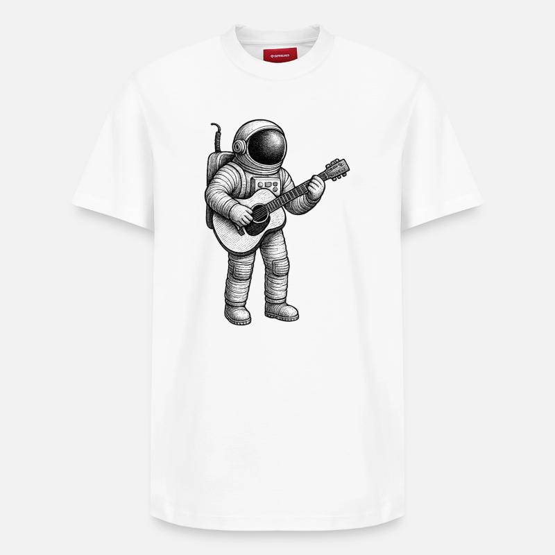 Sketch de guitare d’astronaute - T-shirt unisexe décontracté en coton Supima – de SPREAD - blanc