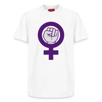 Symbole féministe Droits des femmes Faust - T-shirt unisexe décontracté en coton Supima – de SPREAD - blanc - Devant - AI Model Female 172 dark (172cm) & AI Model Male 185 dark (185cm)